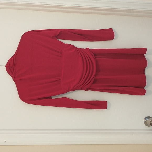 Boston proper red long sleeve runched vneck mini dress - Picture 4 of 4